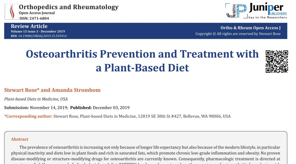 Osteoarthritis prevention and treatment with a plantbased diet Plant