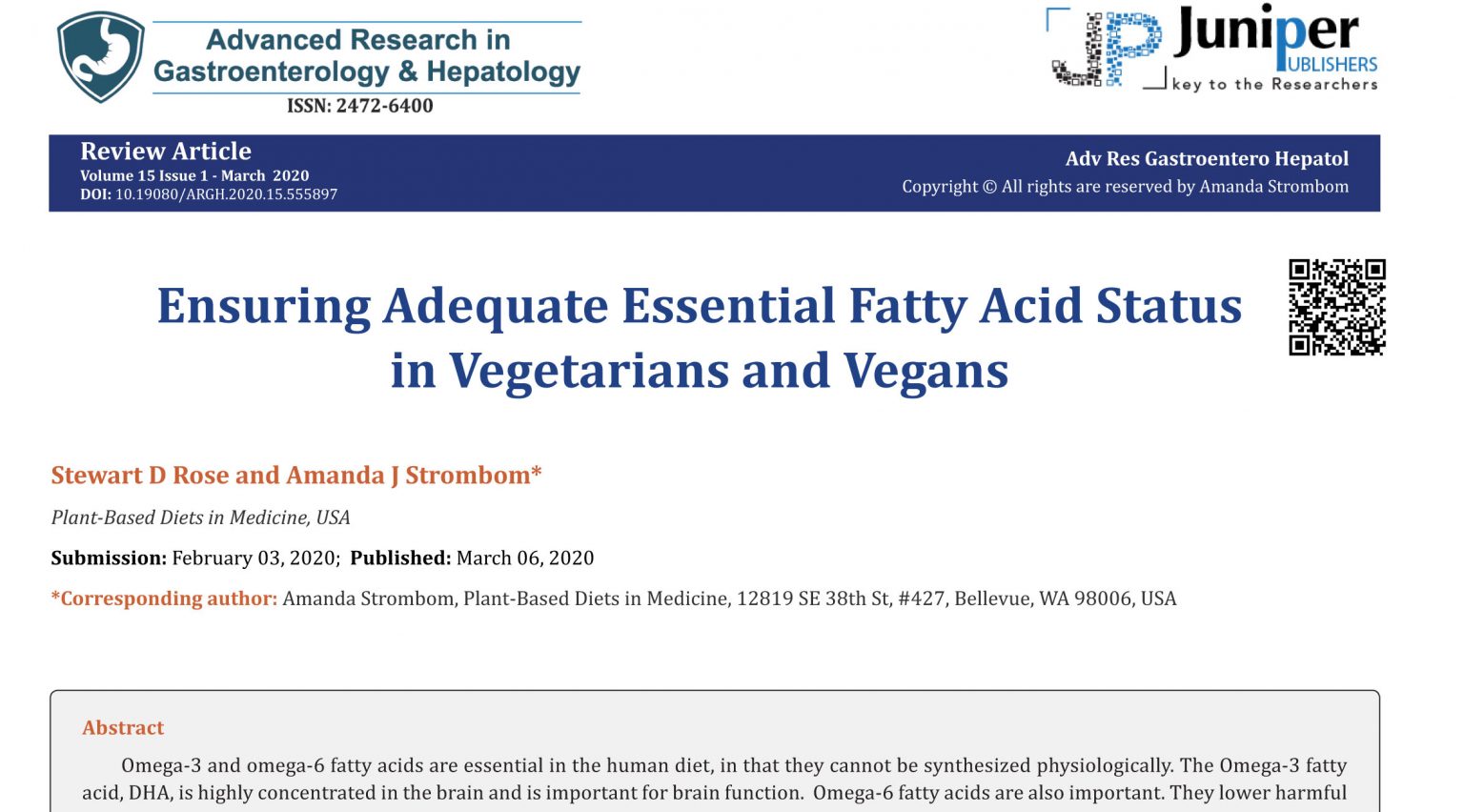 Ensuring adequate Essential Fatty Acid status in vegetarians and vegans